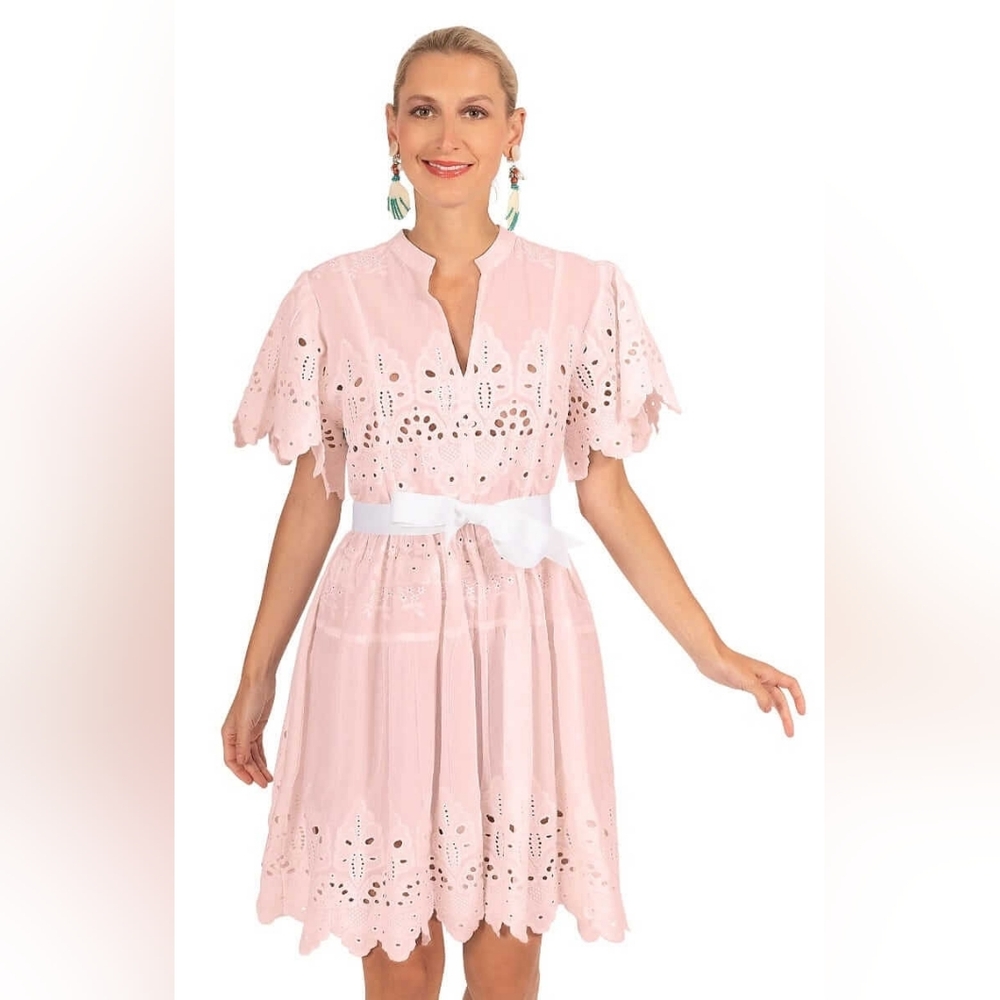 NWT Gretchen Scott Magnifico Eyelet Dress Soft Pink Size XL La Di Da - Picture 12 of 15